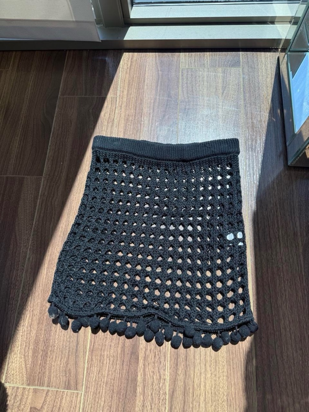 Tularosa Black Crochet Mini Skirt with Pom-Pom Trim